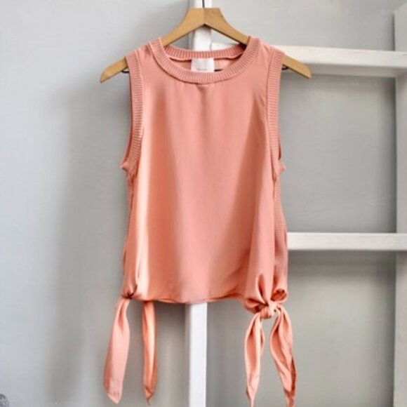 CINQ A SEPT Pink Silk Crew Neck Sleeveless Top Blouse w/ Side Ties Size Small - Picture 1 of 5